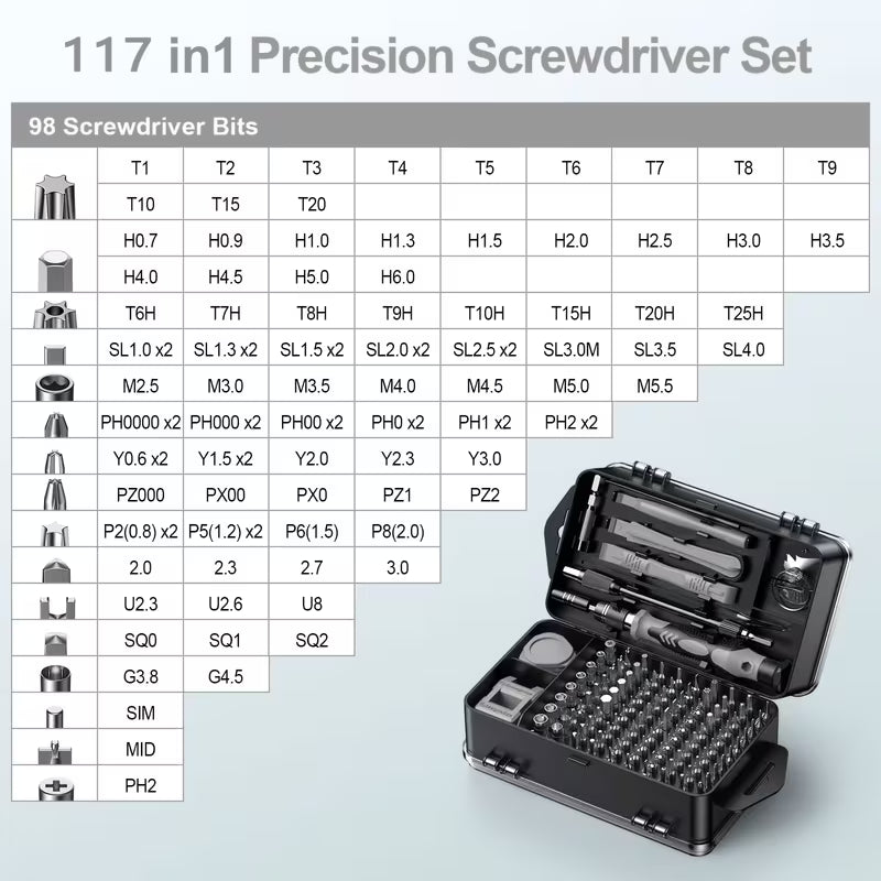 Cash on Delivery Tanzania Free Shipping Big Brand Guarantee 98% Positive 💻 117‑in‑1 Precision Screwdriver Set – Magnetic Repair Kit with Torx, Triangle & Multi‑Bits for Electronics Repair (PC, Laptop, iPhone, MacBook, Glasses, Tablet)