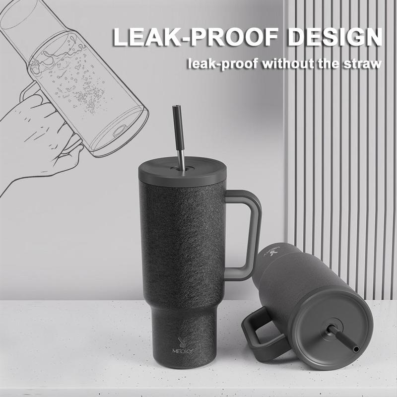 40oz Classic Straw Handle Cup, Multi-grid Ice Cube Mold, Leak-proof Cup Lid, Silicone Handle, Non-slip Noise Reduction Pad At The Bottom, Stainless Steel Thermos Cup, Wide Mouth and Narrow Bottom, Valentine's Day Gift, Tumbler Cups