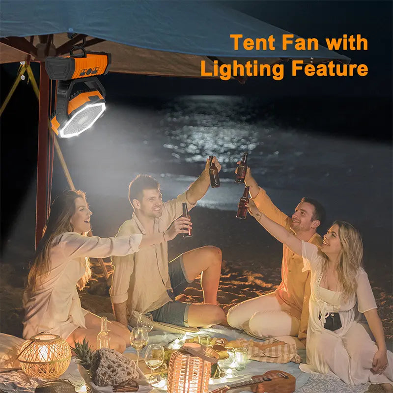 20000mAh  Rechargeable Camping Fan with LED Light, Portable Multi-functional Fan with 360° Rotating Hook, Oscillating Emergency Camping Fan Cordless Rotatable Battery Powered Lightweight