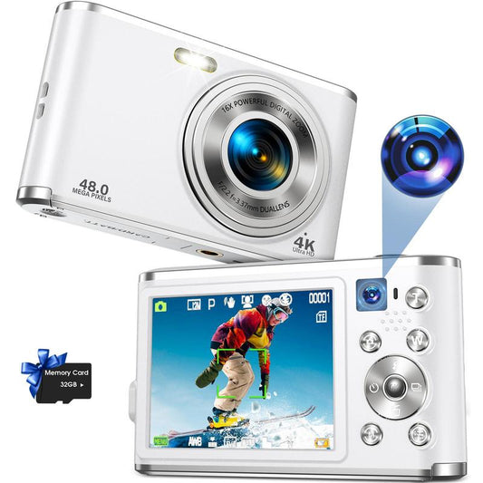 48MP Digital Camera, 4K Video Recording Digital Camera, Front & Back Shooting Digital Camera with 32G Memory Card, Beginner Entry-level Camera
