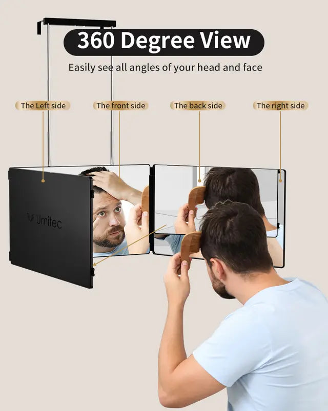 Adjustable LED Light 3 Way Mirror, Portable Trifold Mirror for Shaving, Grooming, Hair Styling, Dye Hair, Makeup, Braiding, 360 Degree Mirror