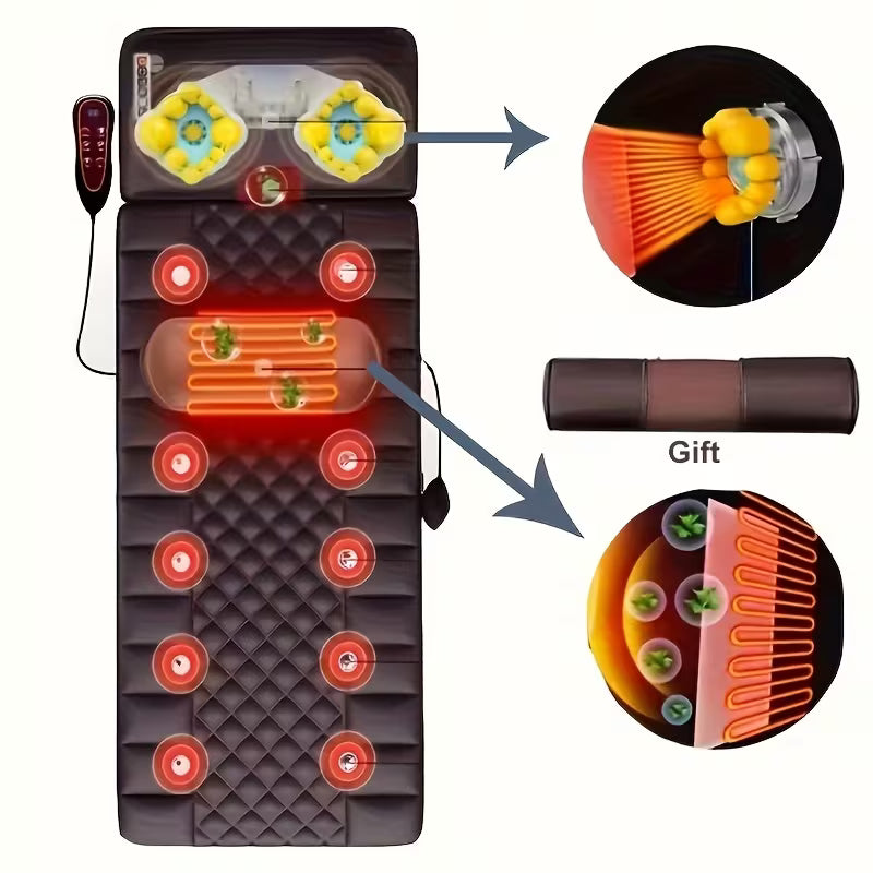 Large Brown Full Body Heating Massager Set, 2 Kinds of PU Material, with Neck & Foot Massage Devices, Massage Headrest & Lumbar Pillow, Timing Vibration Massager, Comfortable Wear-Resistant, Anti-Slip Base, Suitable for Home Use