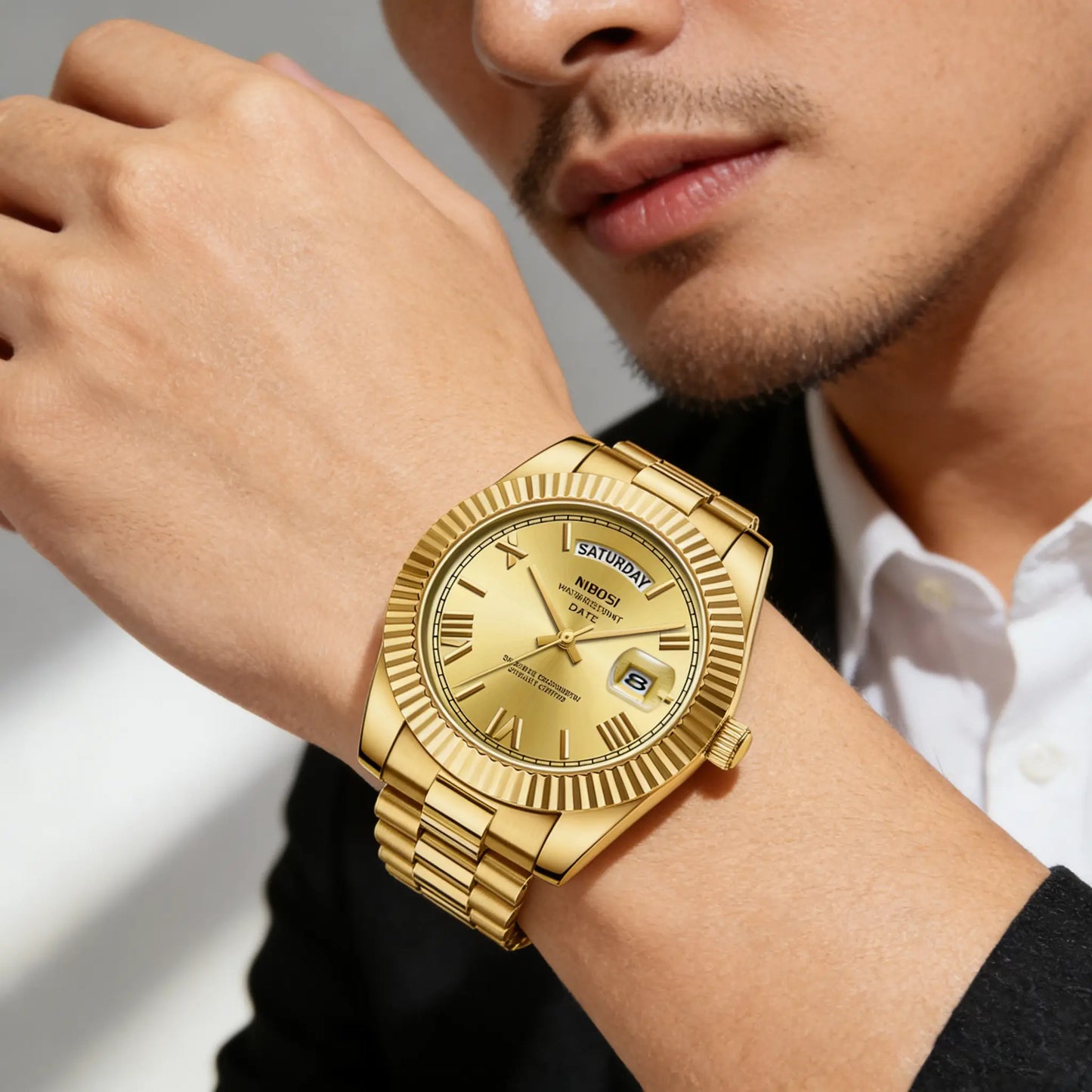 NIBOSI Men's Business Fashion Analog Quartz Watch，Calendrier Waterproof Watch for Party, Daily Decor, Trendy Exquisite Watch for Birthday Gift with Box outdoorfun