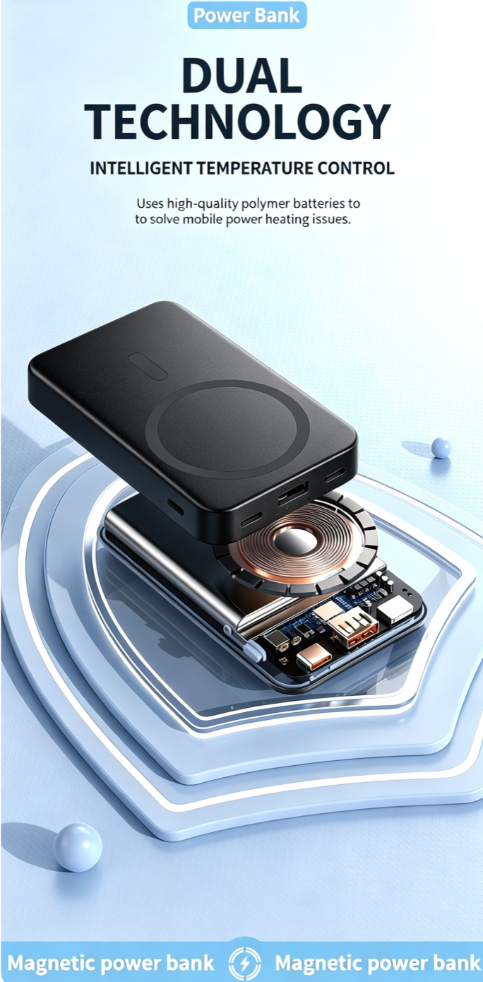 [New 2026] Fast Charging Magnetic Wireless Power Bank, 10000mAh Large Capacity Portable Charger with Built-in Cable, Compatible with iPhone 12 and Above, All Android Phones with Magnetic Charging Function