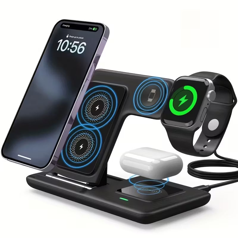 Z11 Foldable 3‑in‑1 Wireless Charger 20W Fast Charging Stand – Multi‑Device Charging for Phone, Watch & Earbuds, Compatible with iOS & Android
