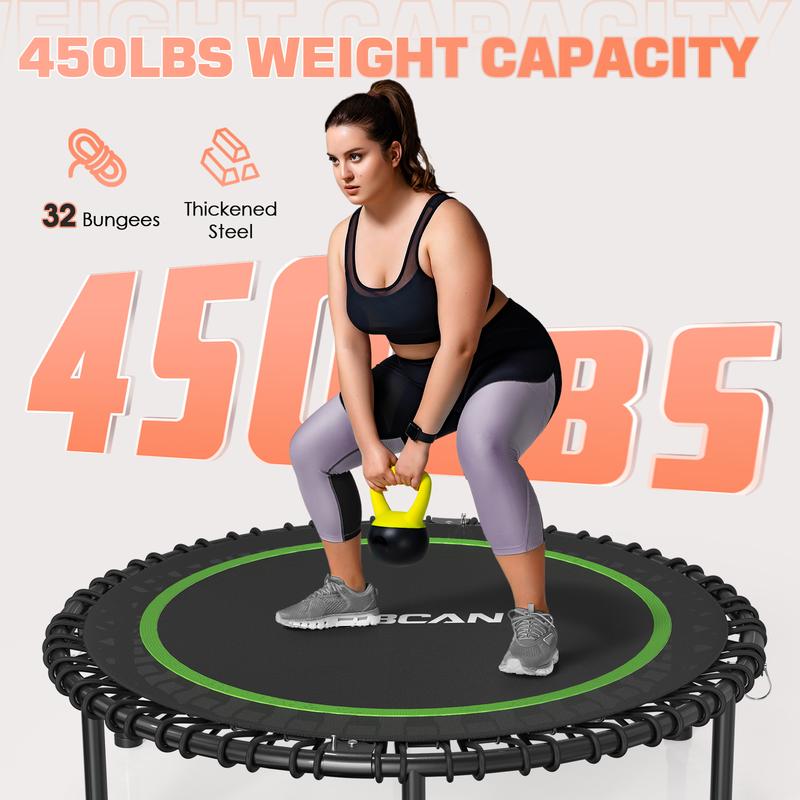 BCAN 550 LBS Foldable Mini Trampoline, 40 Fitness Trampoline with Bungees, Adjustable Foam Handle/T-Handle/No Handle, Stable & Quiet Exercise Rebounder for Adults