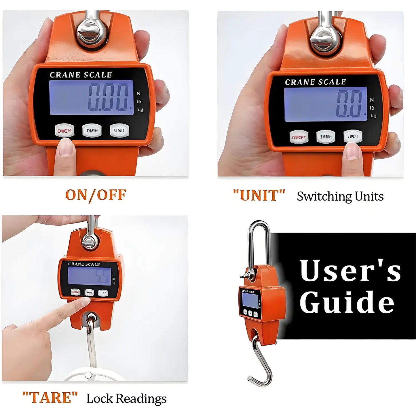 660LB/300KG Heavy Duty Digital Crane Scale - Industrial Compact LCD Metal Hanging Scale with Aluminum Body & Stainless Steel Hook for Garage, Farm, Hunting, Fishing & More (Orange) image 6