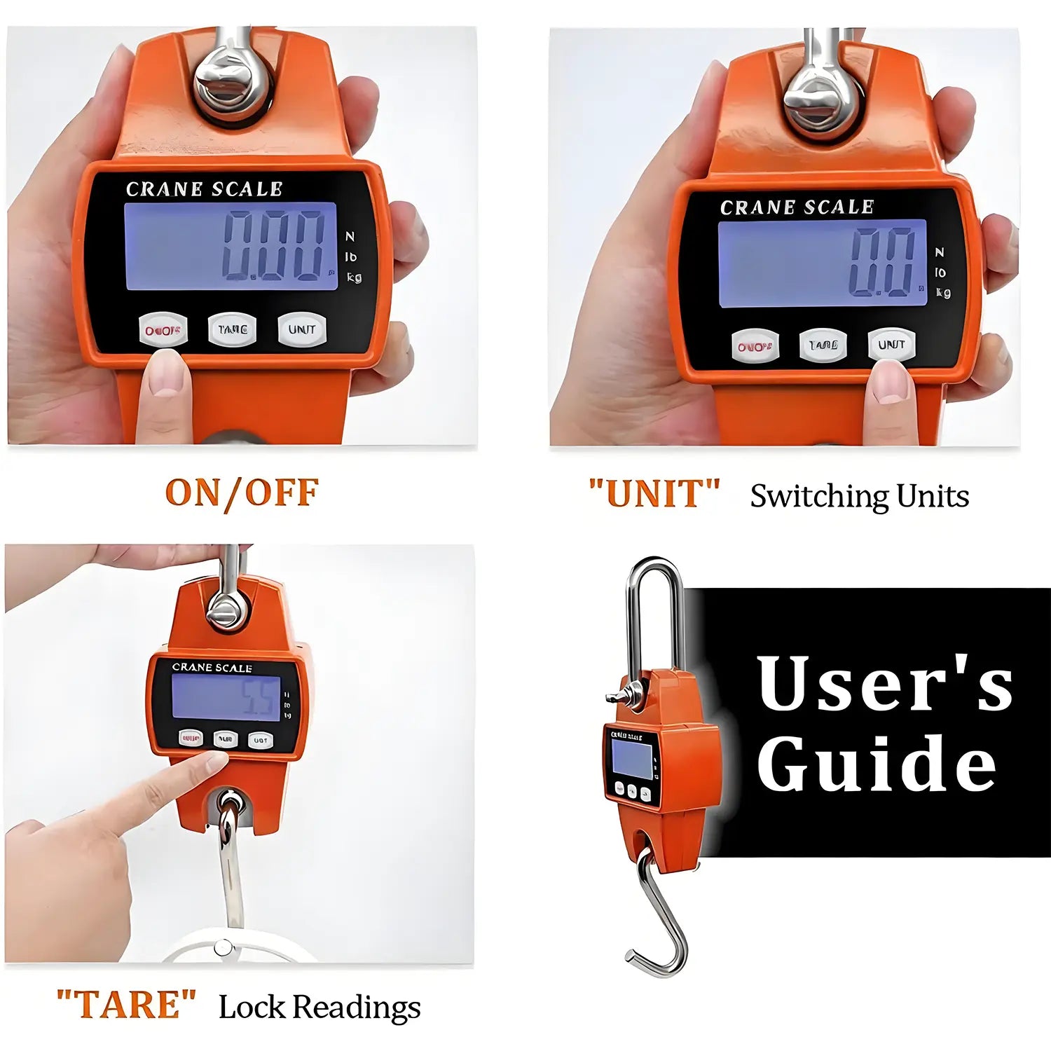 660LB/300KG Heavy Duty Digital Crane Scale - Industrial Compact LCD Metal Hanging Scale with Aluminum Body & Stainless Steel Hook for Garage, Farm, Hunting, Fishing & More (Orange) image 6