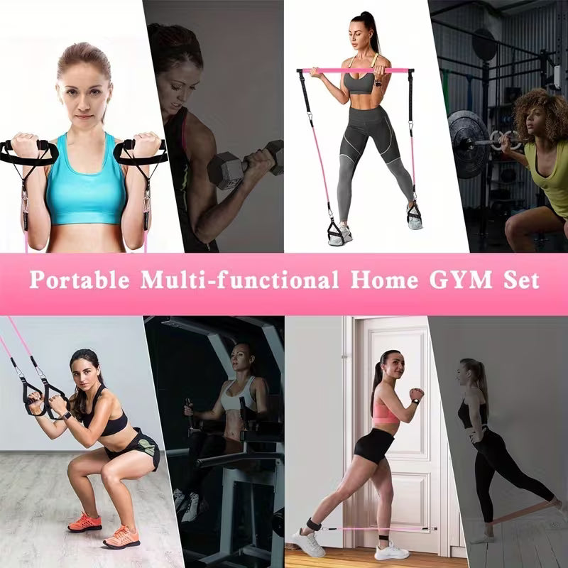 14‑Piece Pilates Bar Kit with 6 Pcs 180‑Lbs Resistance Bands, Multifunctional Fitness Pedal Puller, Adjustable Home Yoga Stretch Training Resistance Rope Set