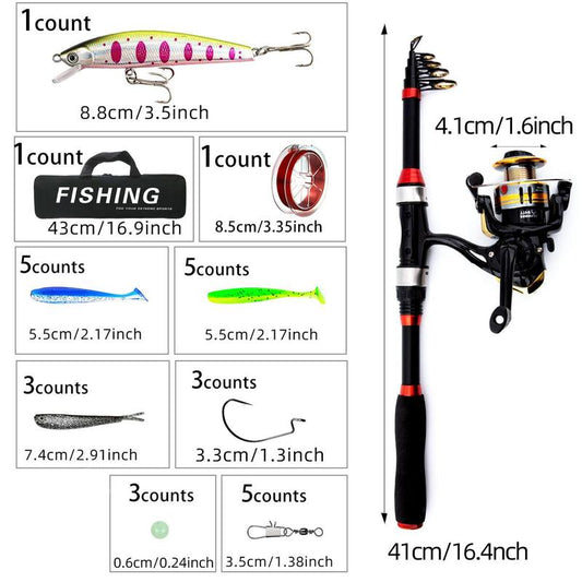 1.8m Telescopic Fishing Rod & Spinning Reel & Fishing Bag & Soft Fishing Lure Kit, Portable Outdoor Fishing Accessories Set, Fishing Gear Set, Fishing Tools, Travel Fishing Rod, Fishing Tackle Kit, Fishing Equipment, Fishing Storage Bag