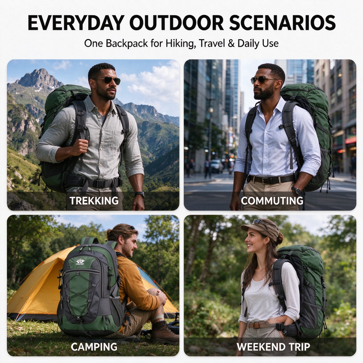 Multi-functional Outdoor Mountaineering Backpack, Lightweight Travel Hiking Bag, Trekking Storage Backpack with Hiking Pole Loops, Soft Shell & Adjustable Shoulder Straps