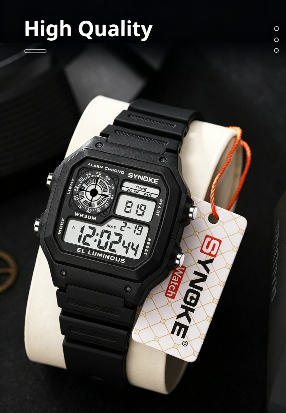 【SYNOKE】New 2026 Men's Digital Watch, Transparent Color, Multi‑Functional Outdoor Square Watch, Sports Luminous Function, Military‑Grade Quality, Waterproof and Dust‑Resistant