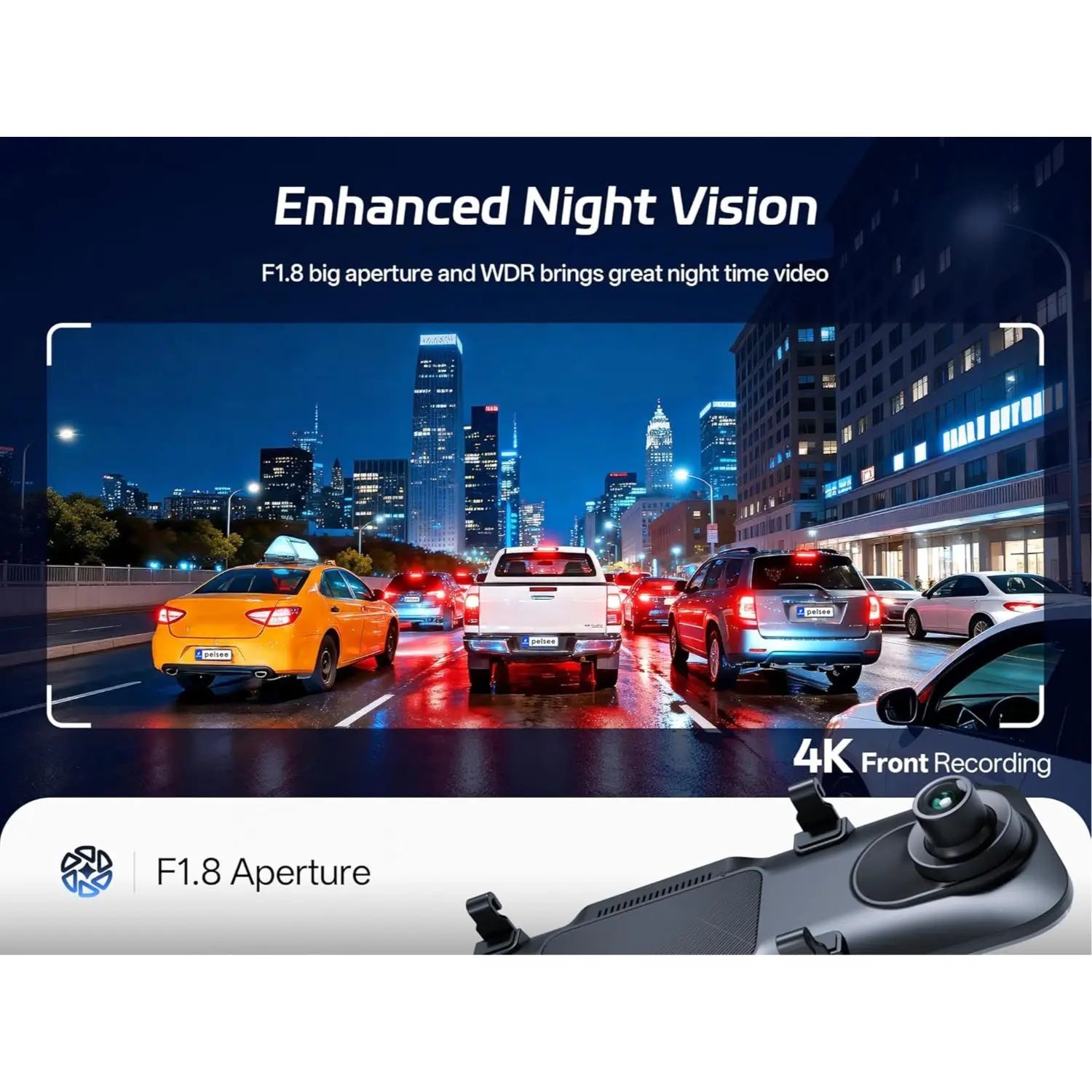 Pelsee P12 Pro 4K Mirror Dash Cam, 12'' Rear View Mirror Camera, Free 32GB Memory Card, Smart Driving Assistant w/ADAS and BSD,2160P Front and Rear Camera,Voice Control,Night Vision,Parking Monitoring image 7