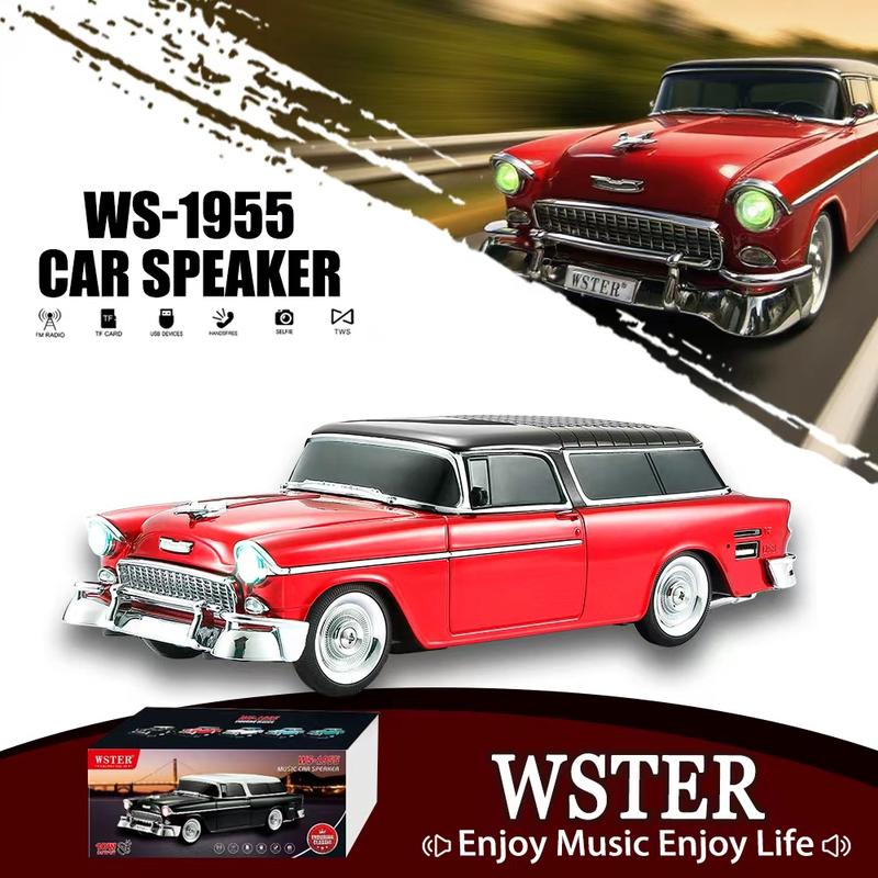 WSTER WS-1955 Retro car model Bluetooth speaker with LED display, USB interface, FM radio function, TF, AUX, Father's Day, birthday gift TikTokShopBlackFriday