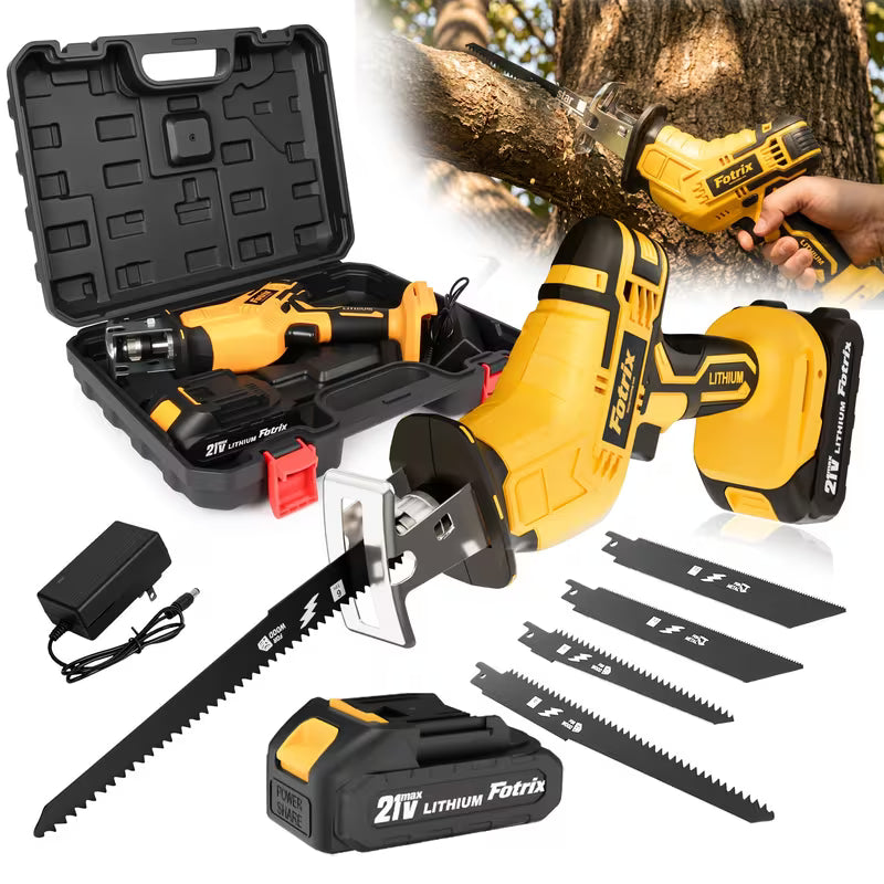21V Cordless Reciprocating Saw Kit with Battery & Charger, Makita Interface Handheld Electric Sabre Saw, Portable Cutter for Tree Pruning, Garden Work & Home Renovation, Cut Wood, Metal, PVC Pipe