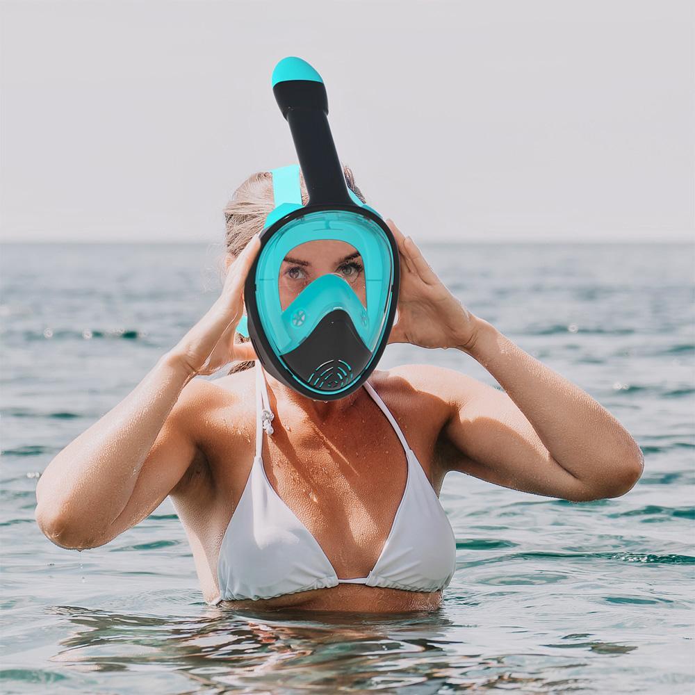 Full-Face Diving Mask, Anti-Fog & Anti-Leak Mask with Breathing Tube & Camera Mount, Water Sports Gear, Snorkeling Gear for Diving and Swimming Only adult size L/XL, suitable for head circumference over 12cm