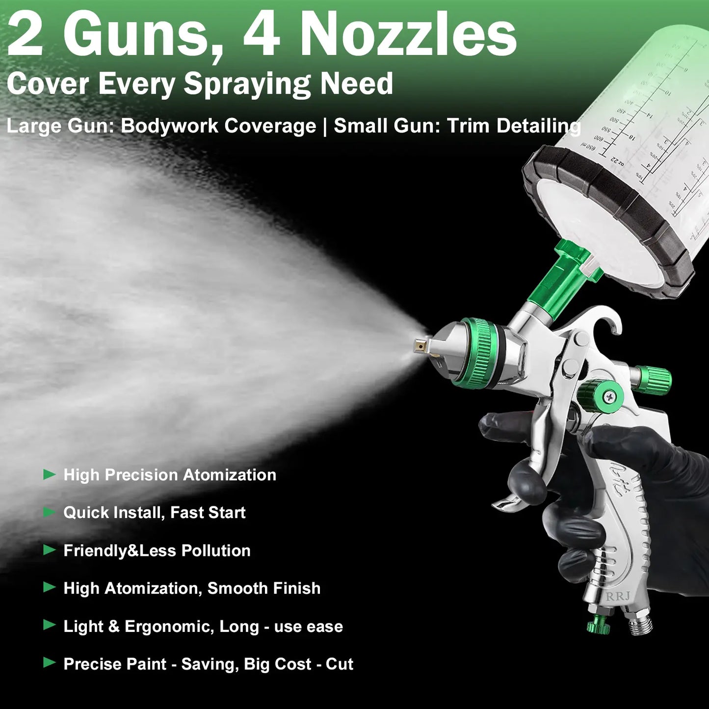 HVLP Air Spray Gun Kits, 2Pcs Automotive Paint Gun, 650ml Disposable Paint Cup & Air Regulator for Car, Primer, Topcoat & Touch-Up, Furniture, House Painting High-Pressure Aluminum mode hv lps prayer image 5