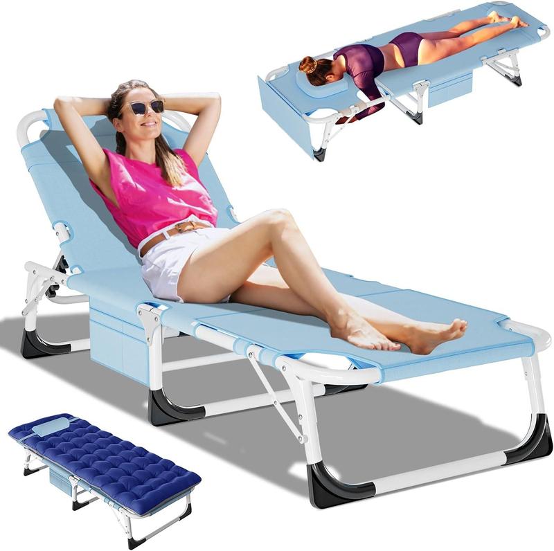 Inverted folding chair. Back-sunbathing, super large five-directional adjustable recliner, detachable cushion, portable beach chair, suitable for sunbathing, beach, pool, camping.
