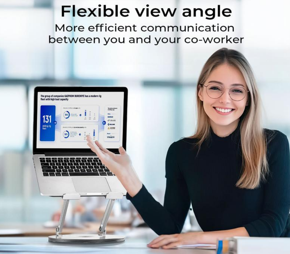 【360° Rotating Laptop Stand】Adjustable Foldable Aluminum Laptop Stand, 2-in-1 Multifunctional Laptop Stand Hub for Gaming laptop & Mobile stand,Gray