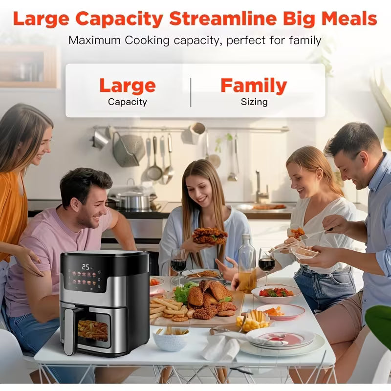 10-in-1 Digital LED Touch Screen Air Fryer, 7.5QT Oilless Cooker, Visible Window & Vortex Air Circulation, 10 Preset Cooking Modes, Dishwasher Sasher Safe Basafe Basket, Large Capacity Household Electric Fryer for Whole Chicken