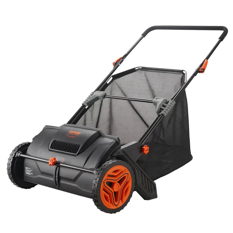 VEVOR Push Lawn Sweeper 21-Inch Leaf & Grass Collector with 3.5 cu. ft. Mesh Collection Hopper Bag, 2 Spinning Brushes & Strong Rubber Wheels