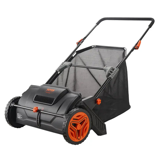 VEVOR Push Lawn Sweeper 21-Inch Leaf & Grass Collector with 3.5 cu. ft. Mesh Collection Hopper Bag, 2 Spinning Brushes & Strong Rubber Wheels
