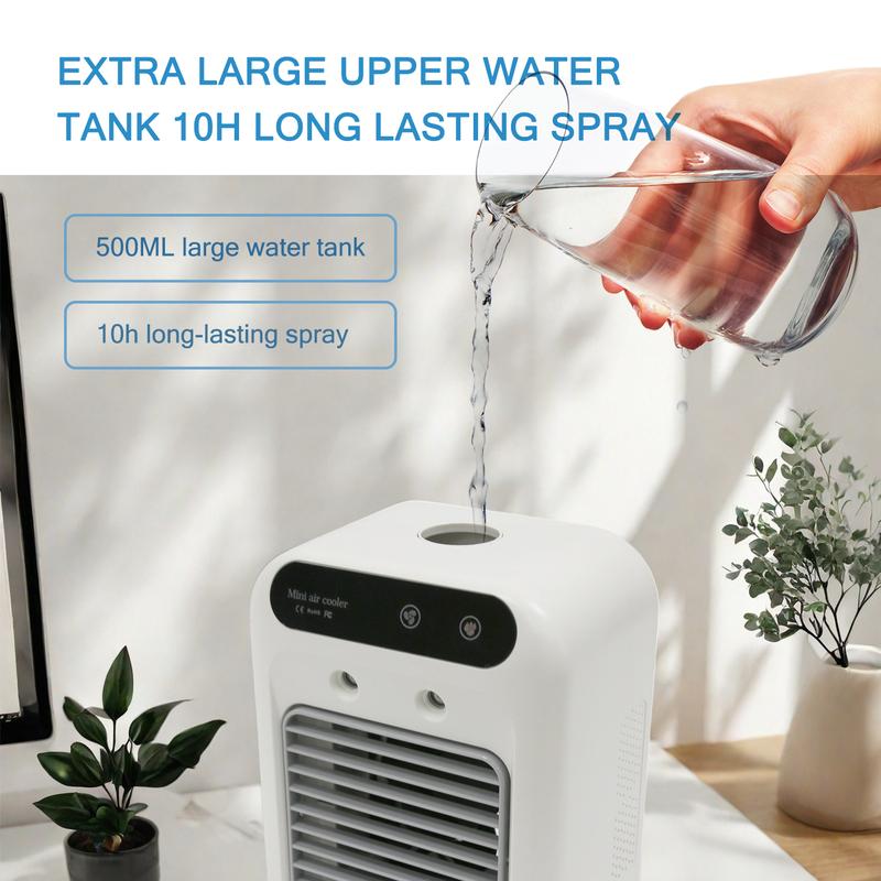Portable Air Conditioning Fan USB Rechargeable 2 Speed Mini Quiet Air Conditioner with Touch Control & Mist Spray Desktop Cooling Fan for Room, Office, Dorm, or Home Use, 3 Second Cooling makeup cold humidifier - White