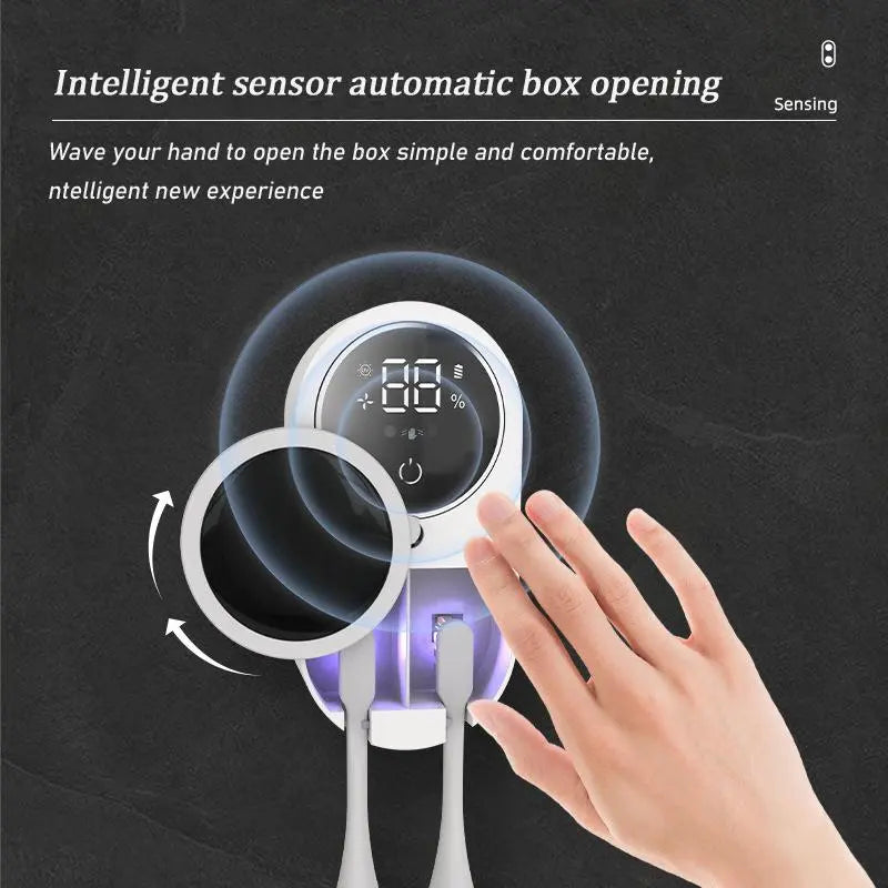 Wall Mounted Toothbrush Sterilizer, Rechargeable Toothbrush Holder, Toothbrush Sanitizer Holder, Toothbrush Holders For Bathrooms, Toothbrush Cleaner with LED Smart Screen, Personal Care Appliances, Bathroom Accessory.