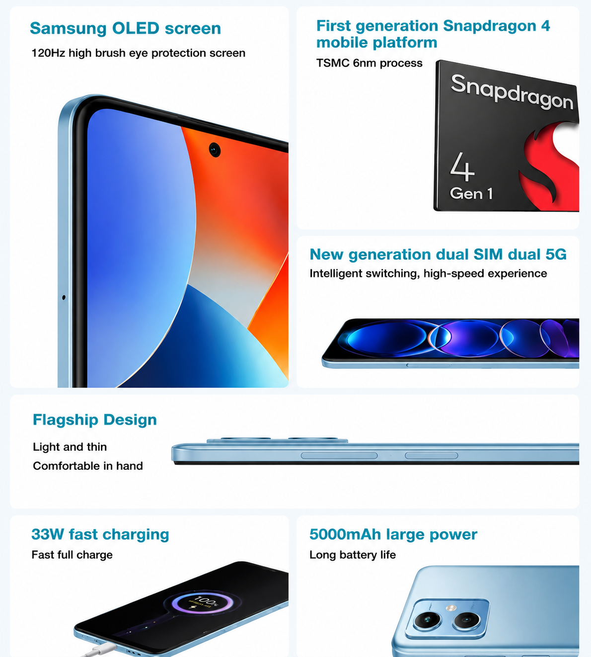 Global Rom Xiaomi Redmi Note 12 5G Smartphone 128GB 6.67'' GOLED Display 120Hz Snapdragon 4 Gen1 48MP Dual Camera