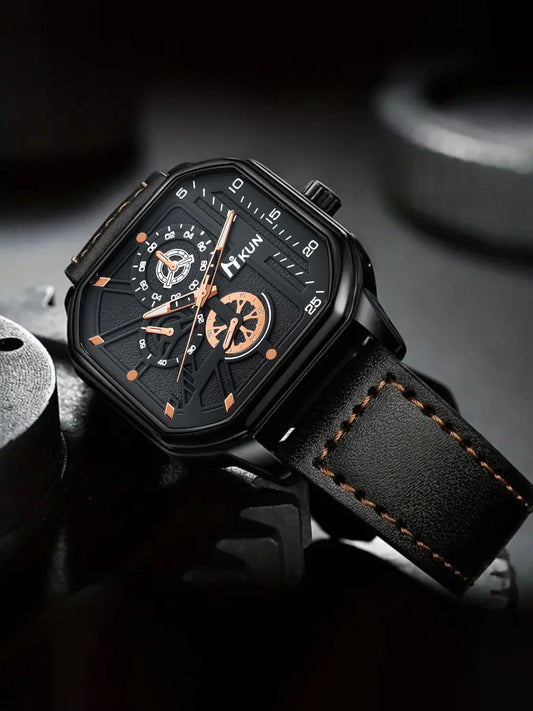 Men's Square Dial Pu Leather Strap Analog Quartz Watch, Fashion Wristwatch, Fashionable Wristwatch for Party, Daily Clothing Decor, Trendy All-match & Exquisite Watch, Business Fashion Watches, without Box