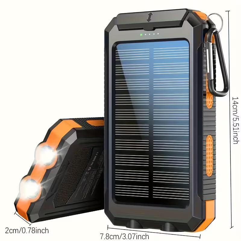 20000mAh Solar Power Bank – Dual 5V USB Ports, Built-in Flashlight & Compass, Portable Emergency Charger Perfect for Outdoor Camping
