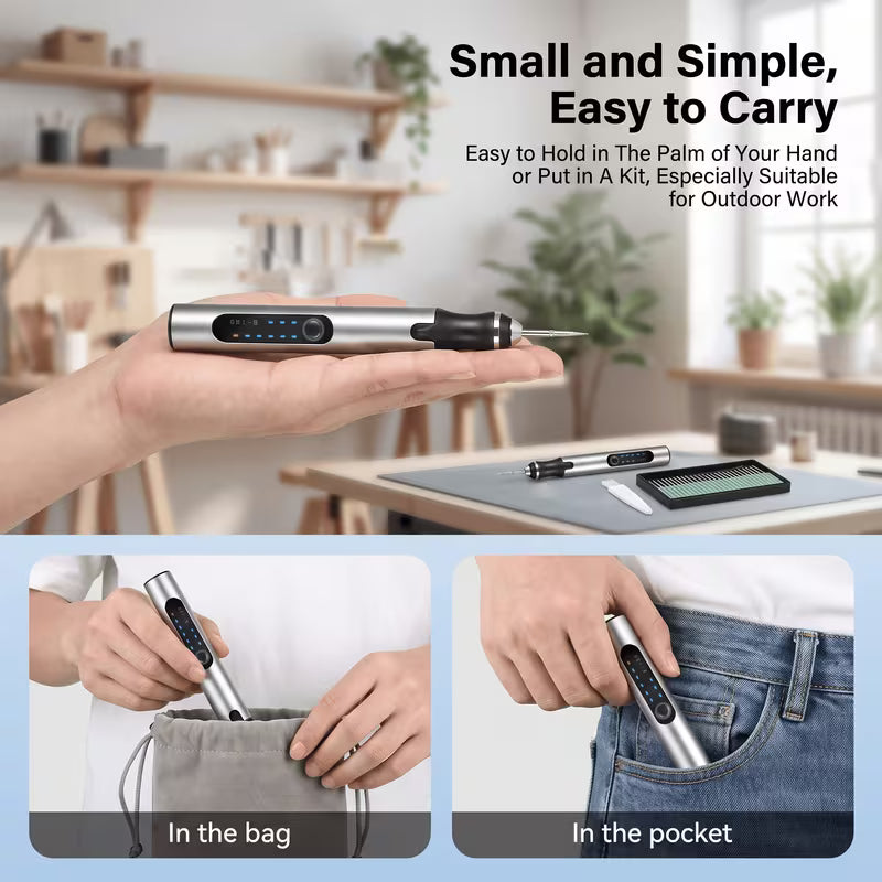 Cordless Electric Rotary Engraving Pen – USB‑C Rechargeable, 3‑Speed Adjustable, Multi‑Use for Sanding, Polishing, Drilling – Complete Accessory Kit for Jewelry, Jade & DIY Crafts