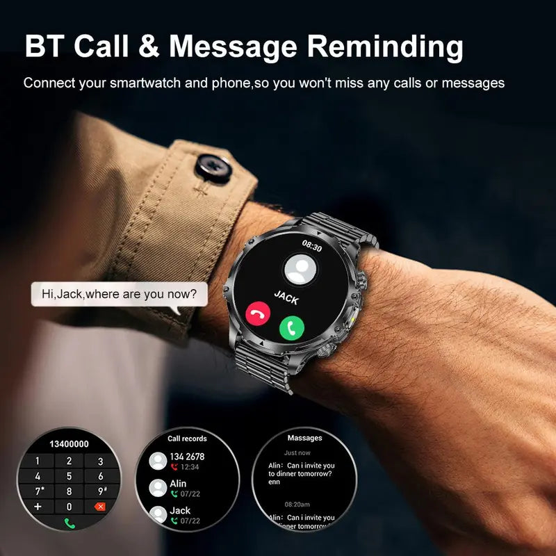 1.85 Inch Large Screen Smart Watch Answer/Make Calls Message Reminder,Multifunctional Waterproof Smart Watch, Fashionable Digital Watch with 1 Spare Silicone Watch Band, Watch with Multiple Sports Modes for Men