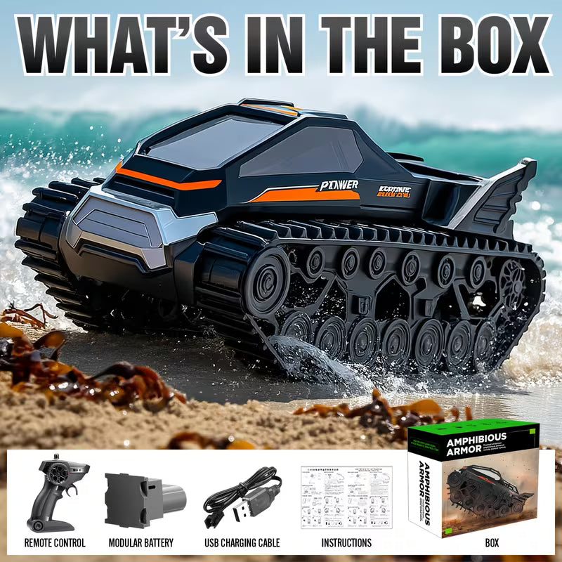 Amphibious RC Tank with 2 Batteries – High‑Torque Off‑Road Crawler, 4WD/6WD Tracked Vehicle with Drift & Climb Capability – Perfect Christmas Gift for Boys