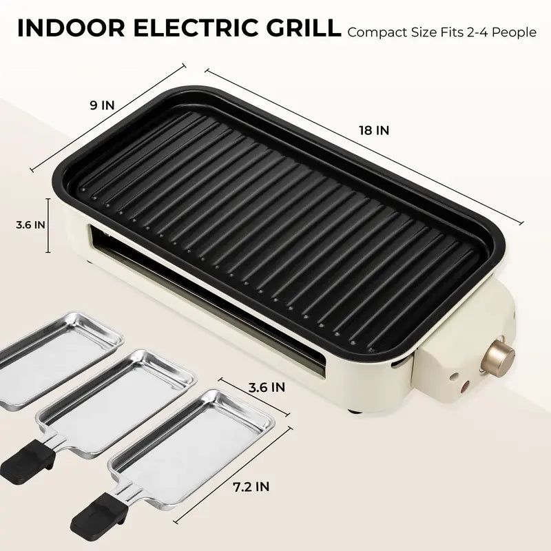Electric Indoor Grill,2 in 1 Indoor Grills for Kitchen with Grill Net & Non-Stick Cooking Removable Plate, Temperature Control, Dishwasher Safe, 1500W Smokeless barbecue
