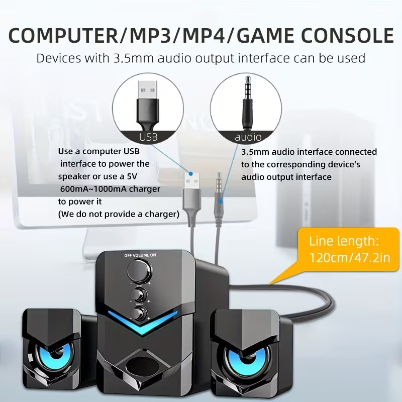 Cash on Delivery Tanzania Free Shipping Big Brand Guarantee 98% Positive 💻 SADA D-222 2.1 Desktop Speaker System – USB Powered, 3.5mm AUX Input, LED Ambient Light, Subwoofer for PC & Laptop