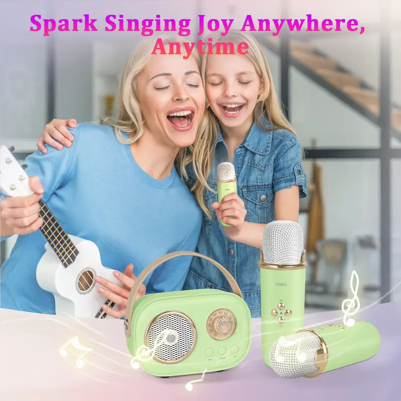 Mini Karaoke Machine Portable Bluetooth Speaker with Wireless Microphone 6 Sound Modes for Adults&Kids Birthday Home Farmily Friends Party Gifts for Girls Boys Friends Audio equipment *1  Microphone *2