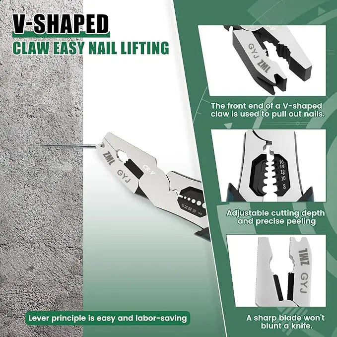 【DealsForYouDays】 6-in-1 Multi-Function CR-V Steel Wire Stripper Pliers, Diagonal Cutters with Adjustable Cutting Depth and Sharp Blades for Nails and Electrical Cables, Hardware Wirecutters, Construction Tool, Hand Tools Wire Stripping Machine Wirepliers image 3