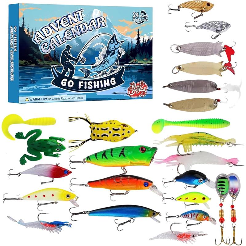 Advent Calendar 2025 Fishing Lure - 24 Days Christmas Countdown Fish Tackle Set for Adult Man Teen Boys- Xmas Surprise Fish Bait Gift for Father Grandpa Brother Boyfriend