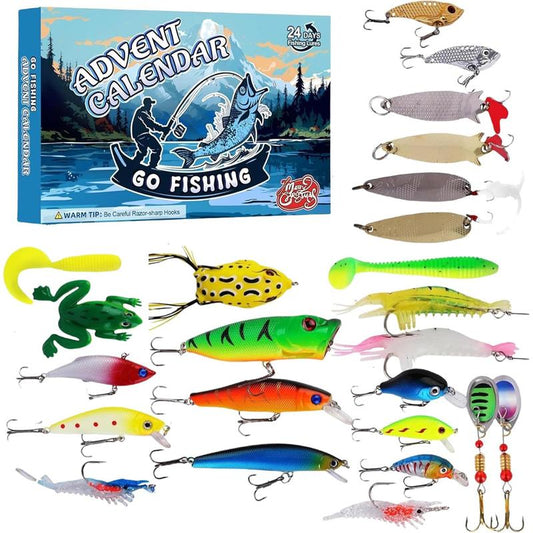 Advent Calendar 2025 Fishing Lure - 24 Days Christmas Countdown Fish Tackle Set for Adult Man Teen Boys- Xmas Surprise Fish Bait Gift for Father Grandpa Brother Boyfriend