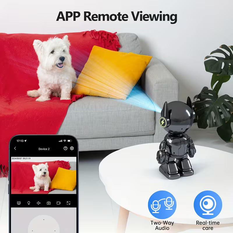 4MP QHD Pet & Baby Monitor Camera, Indoor Security Robot Camera with 5G & 2.4GHz WiFi, 360° Panoramic Night Vision, Two-Way Audio, Motion Detection Alert, Mobile App Control, Compatible with Alexa for Dogs & Cats (sd Not Included)