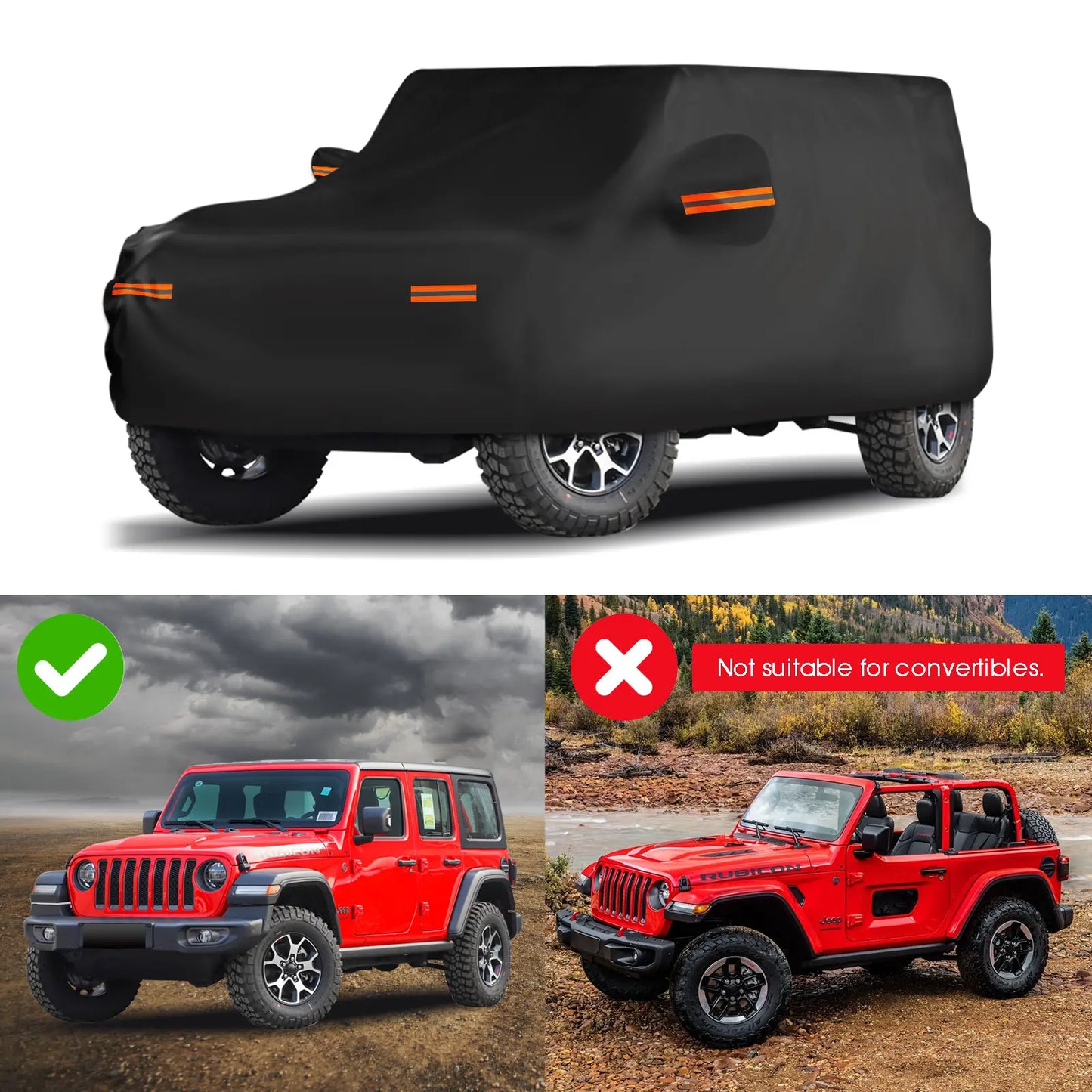 Waterproof Car Cover for Jeep Wrangler 4 Door 2006-2025 JK JL Outdoor Waterproof Sun Rain Snow Hail Protection with Driver Door Zipper