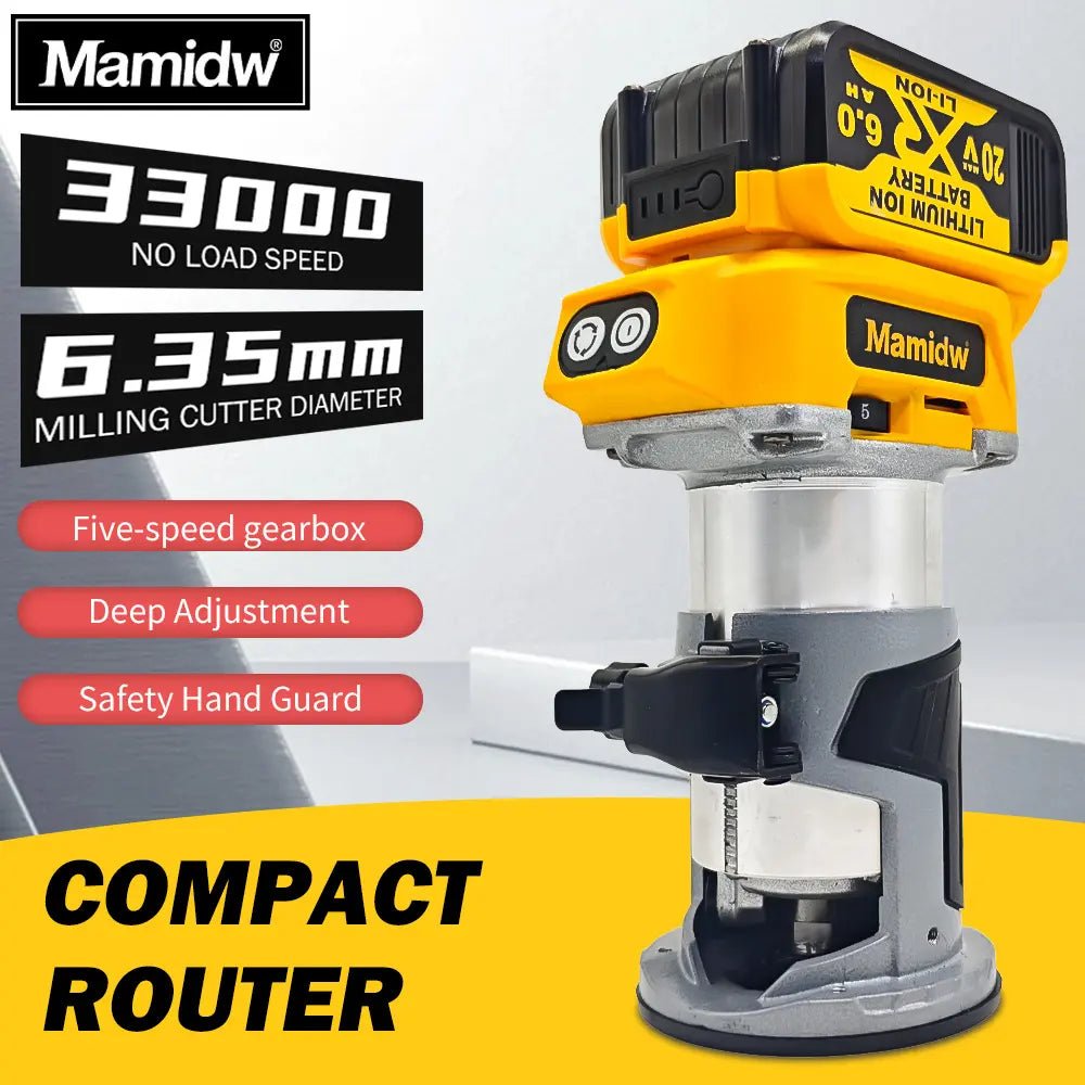 Cordless Palm Trim Router Bare Tool, Brushless Motor, 5-Speed Lock, 5 Adjustable Speeds (12,000 to 30,000 RPM), Edge Trimming & Carving, Compatible With Dewalt 20V Battery, Woodworking Slotting Tool image 4