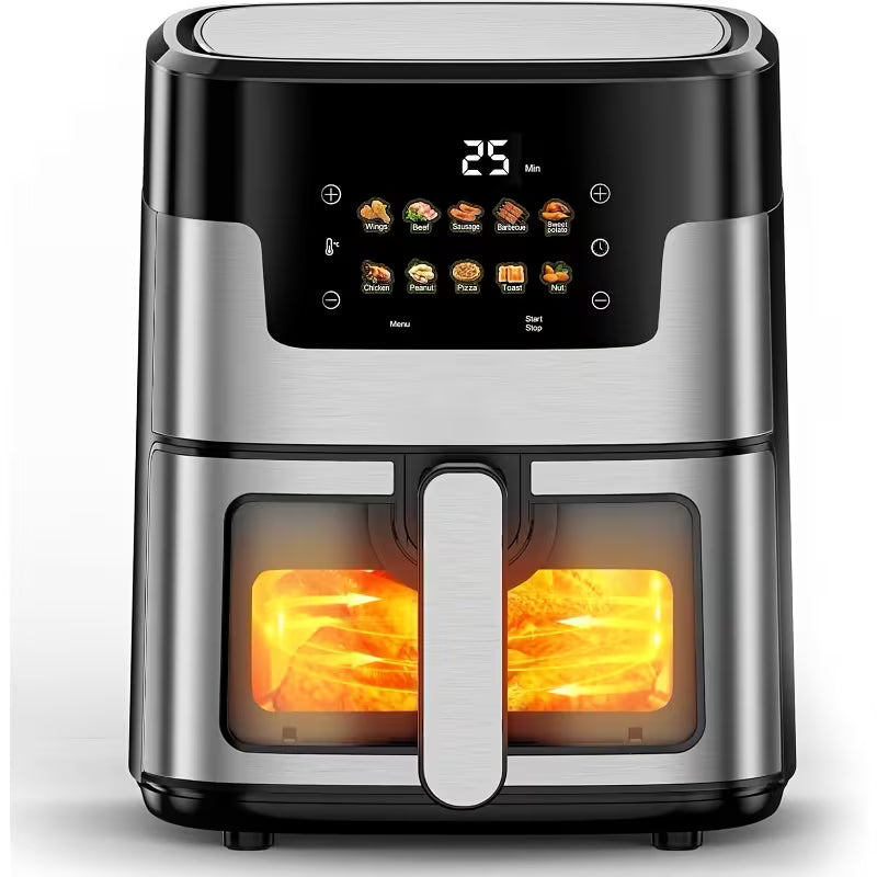 10-in-1 Digital LED Touch Screen Air Fryer, 7.5QT Oilless Cooker, Visible Window & Vortex Air Circulation, 10 Preset Cooking Modes, Dishwasher Sasher Safe Basafe Basket, Large Capacity Household Electric Fryer for Whole Chicken