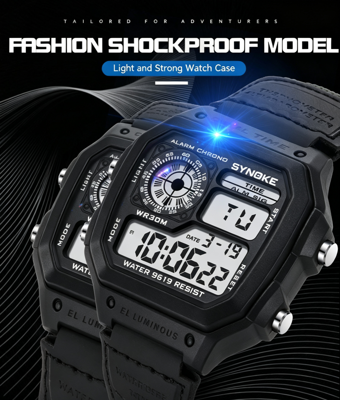 【SYNOKE】New 2026 Men's Square Watch, Retro Digital Watch, Luminous, Waterproof and Dust‑Resistant, Sporty Fashion Style, Must‑have for Men, Ideal for Festivals and Birthday Gifts