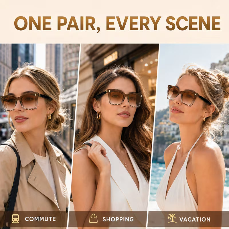 2026 New Women Cat‑Eye Smart Glasses – Bluetooth 6.0 Wireless Audio, Smart Wear Sensor, Auto‑Pairing – Perfect for Driving, Daily & Outdoor Activities