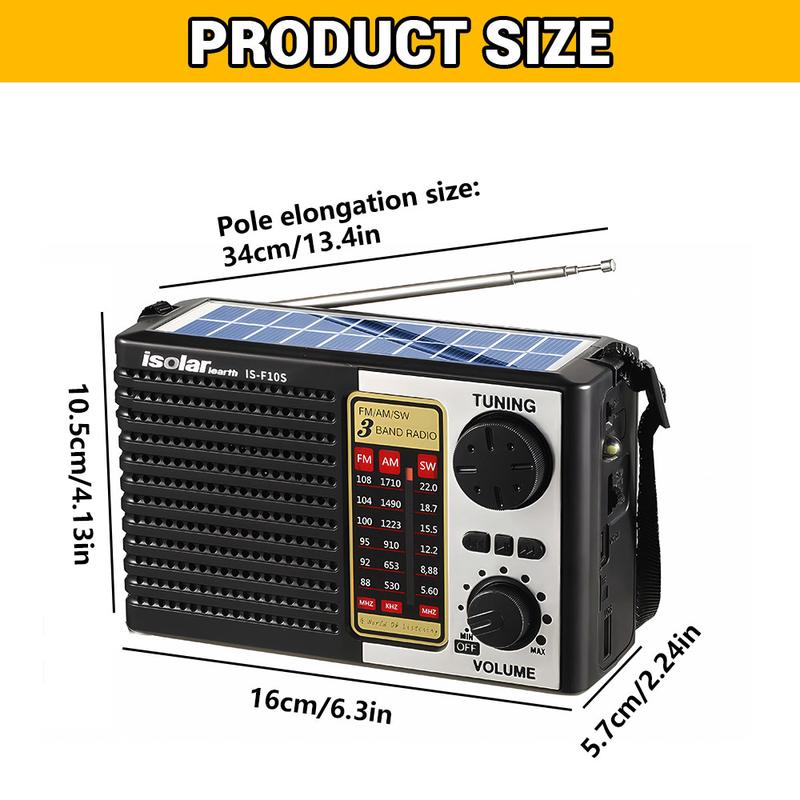 Portable Solar Emergency Radio MP3 Player High-Quality Digital Sound, FM/AM & Shortwave Reception, Rechargeable, Ultra-Portable Design