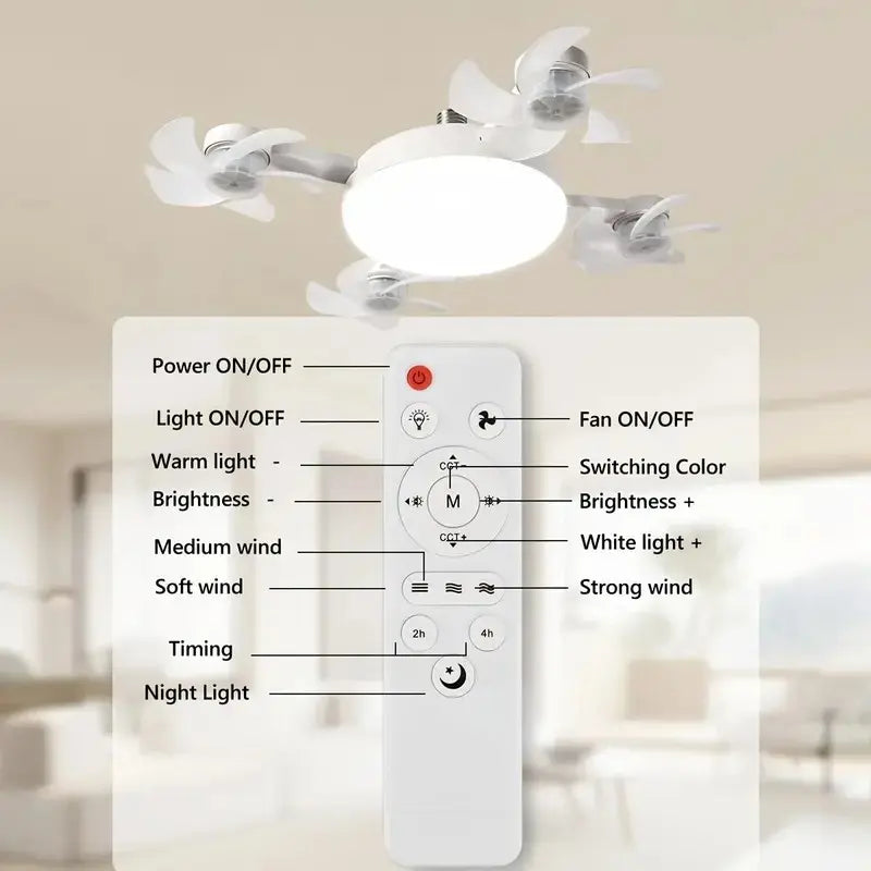 Smart Ceiling Fan with Light, E27 Socket, Remote Control, Adjustable Brightness & 3-Speed Settings for Bedroom, Living Room image 8