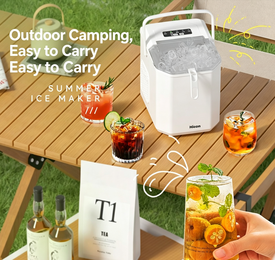 2026 New Portable Countertop Ice Maker with Handle, Fast Ice Making with Auto-Cleaning Function, Includes Ice Basket and Scoop, Suitable for Home, Kitchen, Camping, and RV