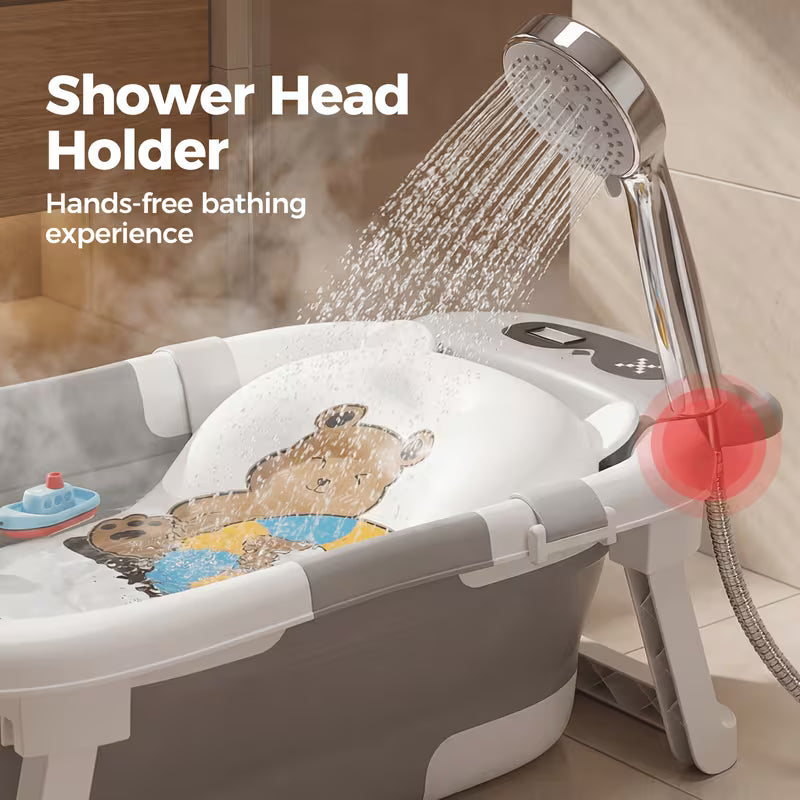 3‑Fold Smart Temperature‑Sensing Baby Bathtub, Home Use Newborn Bath Tub, Sit & Lie Supported, Collapsible Infant Shower Tub for Baby Bathing